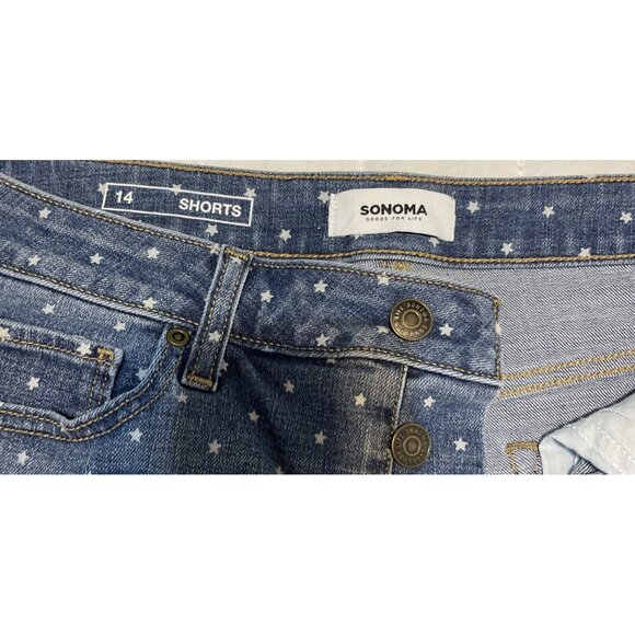Womens Size 14 Sonoma Jean White Stars Blue Denim Shorts Mid Rise Stretch Preown - Picture 2 of 11